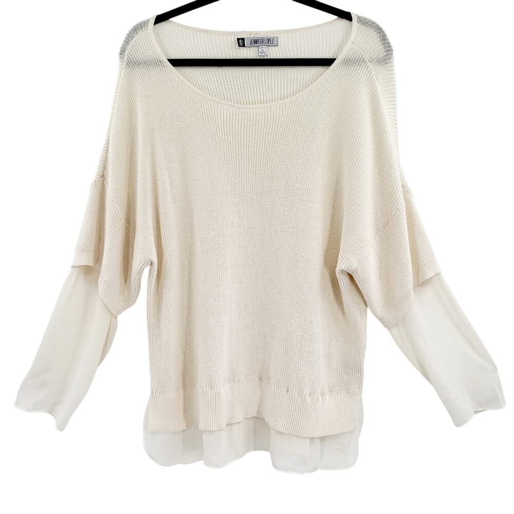 JLO Jennifer Lopez Cream Chiffon Knit Long-sleeve Sweater Women's Size XLP